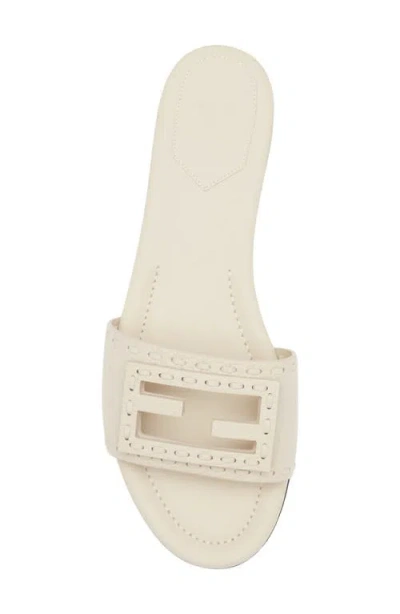 Fendi Baguette Ff Leather Buckle Flat Slide Sandals In White