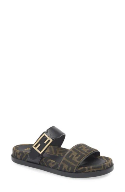 Fendi Leather Sandals With Double Strap And Buckle In Black