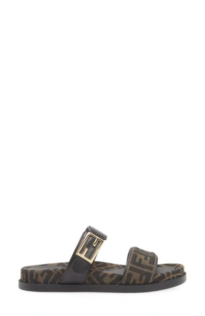 Fendi Leather Sandals With Double Strap And Buckle In Black