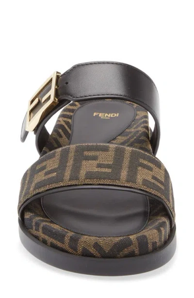 Fendi Leather Sandals With Double Strap And Buckle In Black