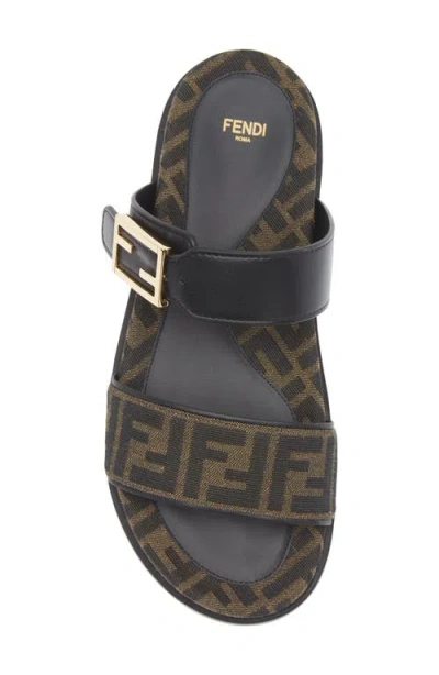 Fendi Leather Sandals With Double Strap And Buckle In Black