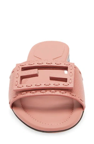 Fendi Baguette Ff Leather Buckle Flat Slide Sandals In Pink