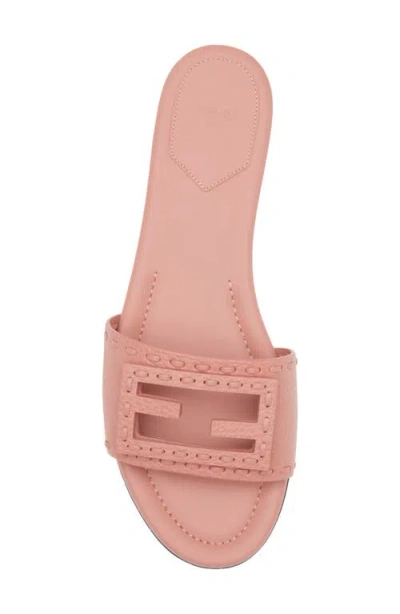 Fendi Baguette Ff Leather Buckle Flat Slide Sandals In Pink