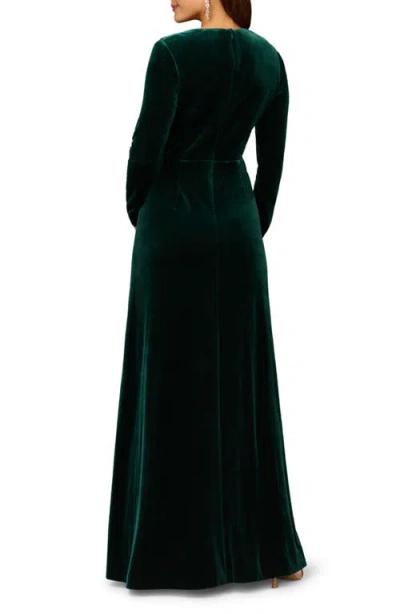 Aidan Mattox By Adrianna Papell Twisted Ruffle Long Sleeve Stretch Velvet Gown In Green