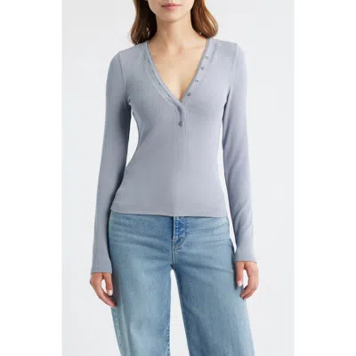 Frame The Mesh Trim Ribbed Henley Top In Gray