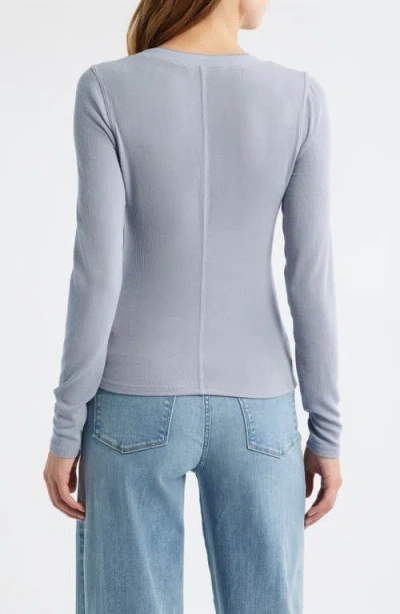 Frame The Mesh Trim Ribbed Henley Top In Gray