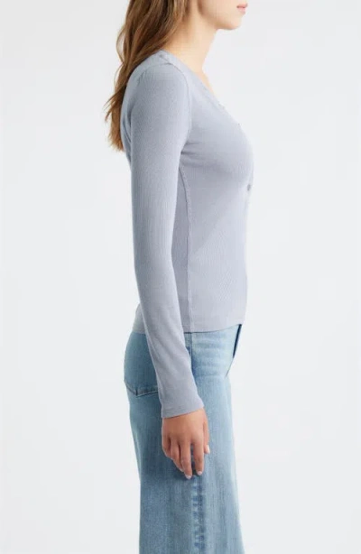 Frame The Mesh Trim Ribbed Henley Top In Gray
