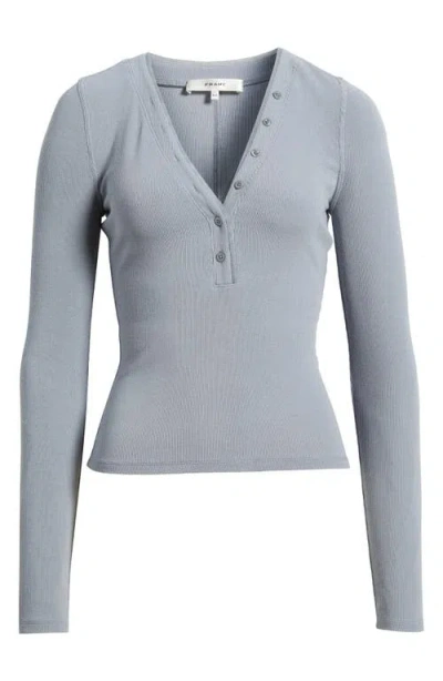 Frame The Mesh Trim Ribbed Henley Top In Gray