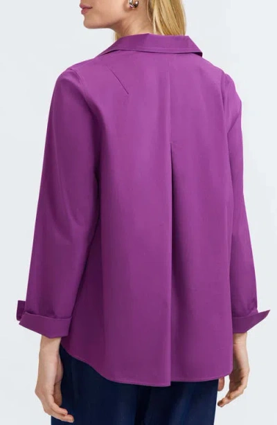 Foxcroft Agnes Split Cuff Popover Blouse In Purple