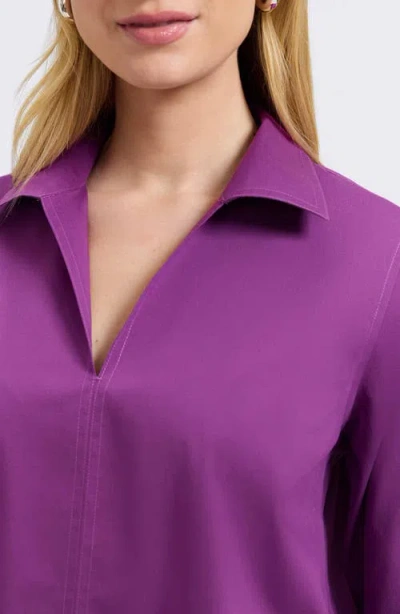 Foxcroft Agnes Split Cuff Popover Blouse In Purple