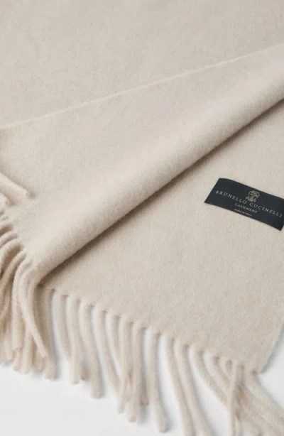 Brunello Cucinelli Cashmere Wrap Fringed In Sand