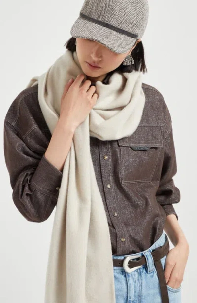 Brunello Cucinelli Cashmere Wrap Fringed In Sand
