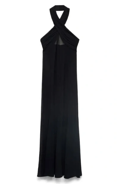 Mango Long Semi-transparent Dress With Crossed Neckline Black In Green
