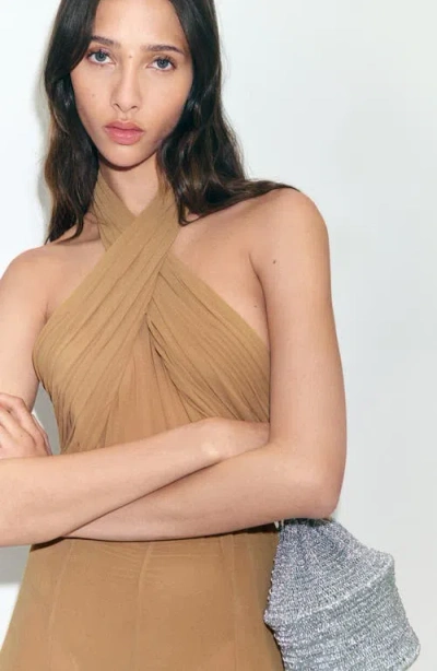 Mango Long Semi-transparent Dress With Crossed Neckline Nude In Brown