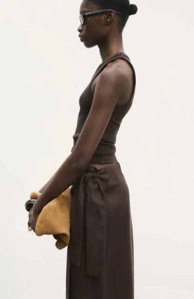 Mango Linen Wrap Skirt To Dark Brown In Brown