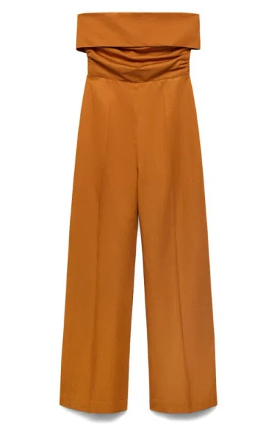 Mango Foldover Strapless Jumpsuit In Orange