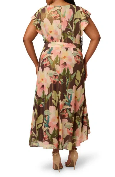 Adrianna Papell Plus Size Chiffon Printed High-low Midi Dress In Multi