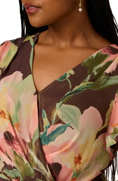 Adrianna Papell Plus Size Chiffon Printed High-low Midi Dress In Multi