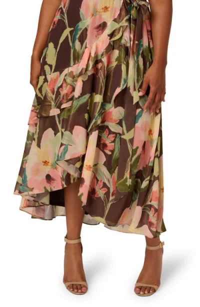 Adrianna Papell Plus Size Chiffon Printed High-low Midi Dress In Multi