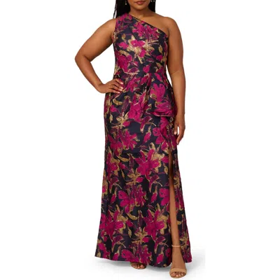 Adrianna Papell Women's Jacquard One-shoulder Gown In Multi