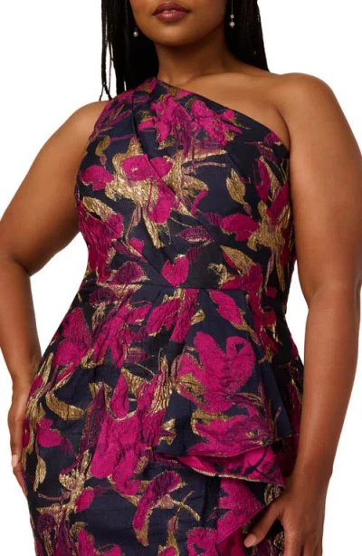 Adrianna Papell Women's Jacquard One-shoulder Gown In Multi