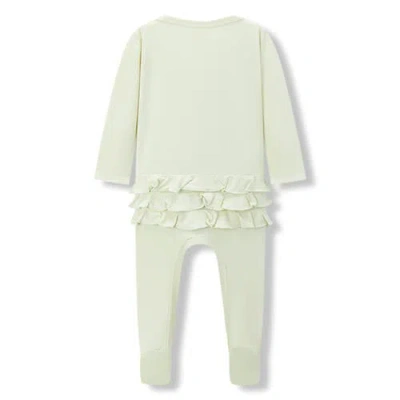 Milkbarn Luxe Solid Ruffle Footed Romper In Green