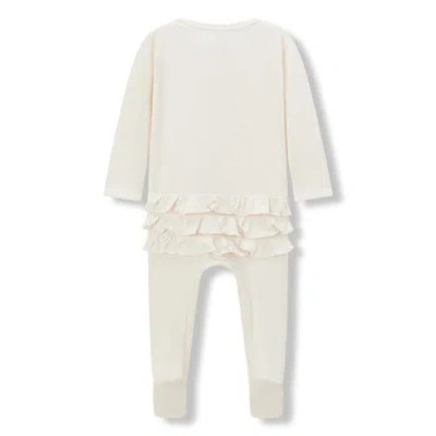 Milkbarn Luxe Solid Ruffle Footed Romper In White