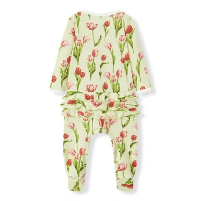 Milkbarn Luxe Stretch Ruffle Footed Romper In Pink