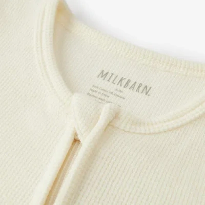 Milkbarn Waffle Zipper Footed Romper In White