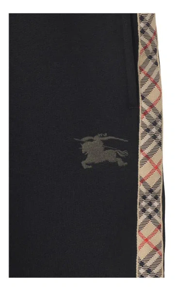 Burberry Jackson Check Trim Cotton Jogging Pants In Black