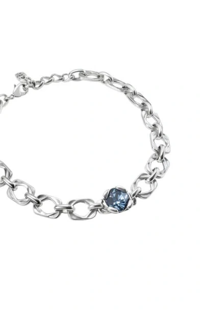 Unode50 Sterling Silver Metal Alloy Rectangular Link Necklace In Metallic