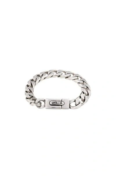 Unode50 Sterling Silver-plated Treaded Bearded Chain Metal Bracelet In Metallic