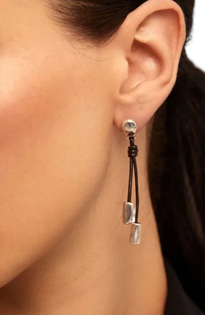Unode50 Leather Beaded Drop Earrings In Blue