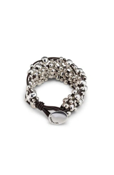 Unode50 Sterling Silver-plated Multiple Leather Tiers Bracelet In Metallic