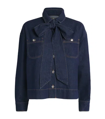 Maje Bow-detail Denim Jacket In Blue