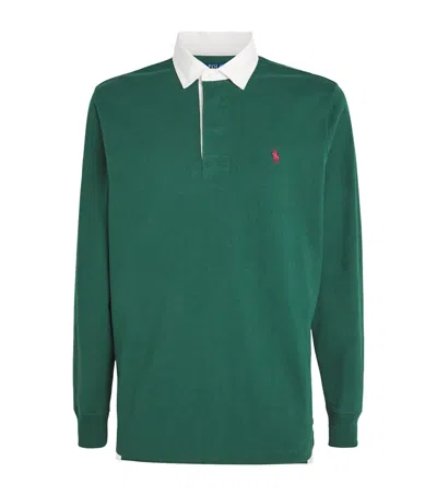 Polo Ralph Lauren 'rugby' Green Polo Shirt With Contrasting Collar And Pony Detail On The Front In Cotton Man In Green