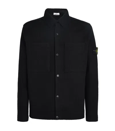 Stone Island Textured Knit Sweater With Button-up Front In Black