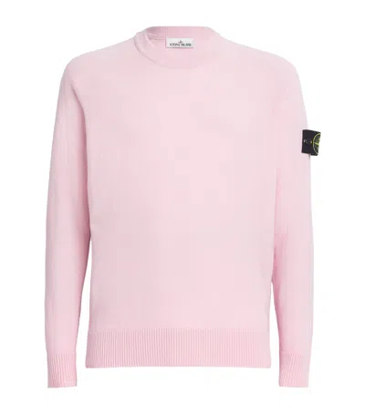 Stone Island Logo-patch Crew-neck Wool Sweater In Pink
