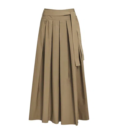 Weekend Max Mara Omens Desert Agiate Pleated Cotton-poplin Midi Skirt In Brown