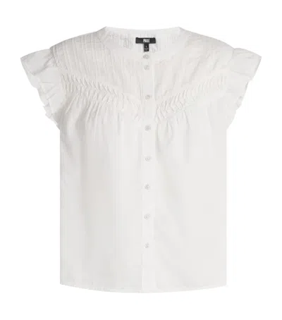 Paige Levanto Ruffle Short-sleeve Button-down Blouse In White