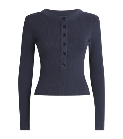 Citizen Of Humanity Womens Varra Henley Long-sleeve Cotton-jersey Top Mineral Navy In Blue