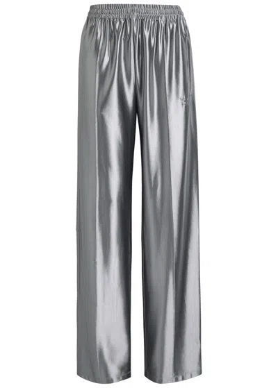 Alexander Wang T Alexanderwang.t Relaxed Logo-embroidered Satin Track Pants In Gray