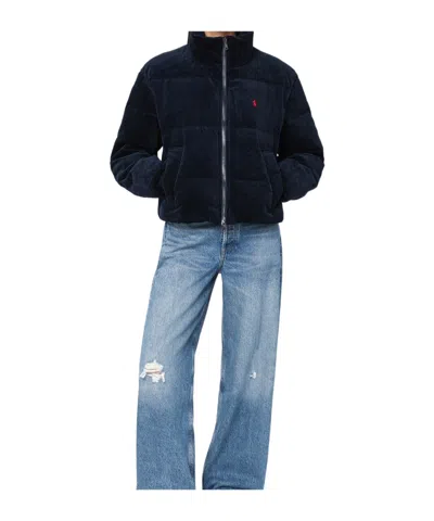 Polo Ralph Lauren Navy Blue Corduroy Puffer Jacket In Blue