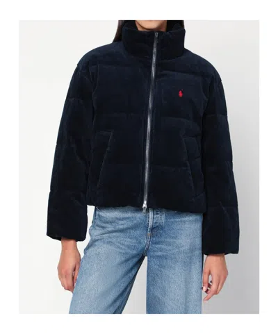 Polo Ralph Lauren Navy Blue Corduroy Puffer Jacket In Blue