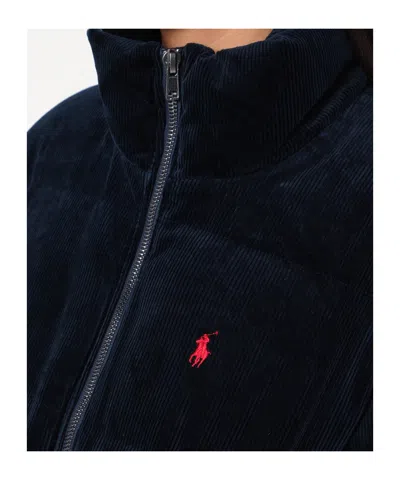 Polo Ralph Lauren Navy Blue Corduroy Puffer Jacket In Blue