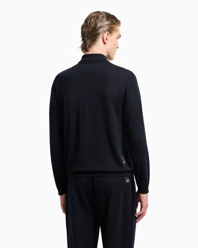 Emporio Armani Travel Essentials Plain-knit Virgin-wool Cardigan In Blue