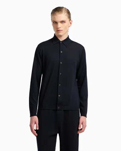 Emporio Armani Travel Essentials Plain-knit Virgin-wool Cardigan In Blue