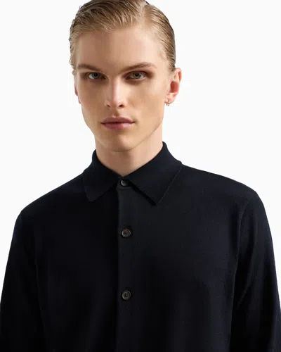 Emporio Armani Travel Essentials Plain-knit Virgin-wool Cardigan In Blue