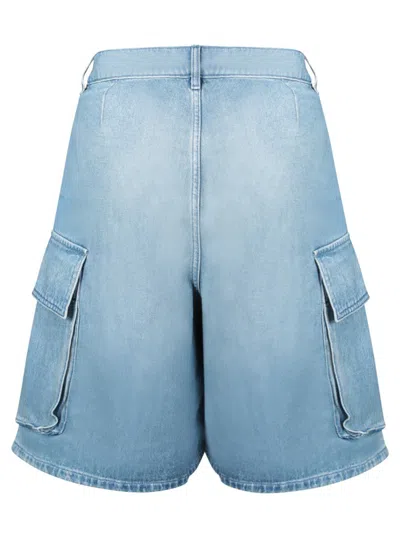 Jw Anderson Light Blue Bermuda Shorts With Cargo Pockets And Logo Patch On The Back In Blue