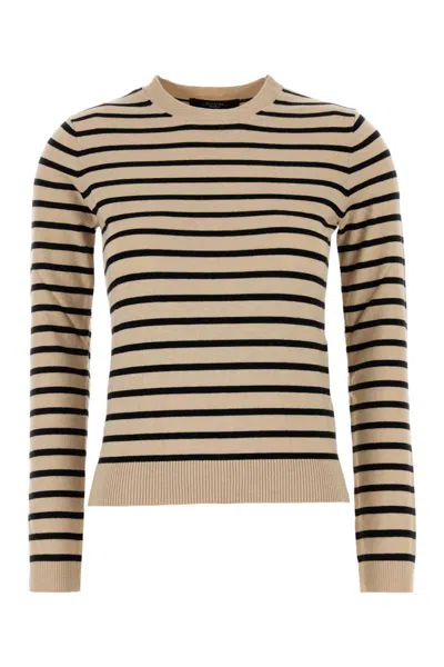 Weekend Max Mara Sicilia Striped Crew Neck Silk Blend Sweater In Brown